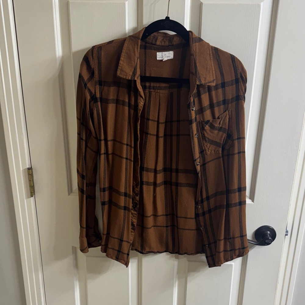 Thread & Supply Brown Plaid Button Down Shirt
